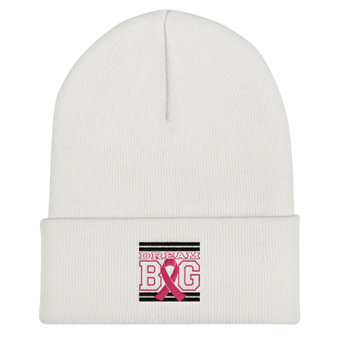 White Black and Pink Breast Cancer Awareness Cuffed Beanie