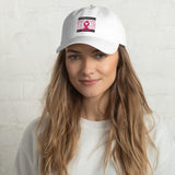 White Black and Pink Breast Cancer Awareness Dad hat