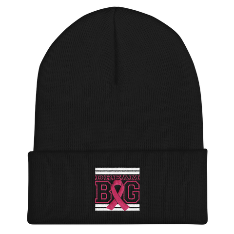 Black White and Pink Breast Cancer Awareness Cuffed Beanie